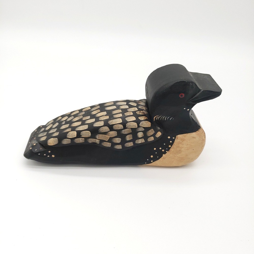 Rustic Hand Carved Wooden Loon Decoy Folk Art Painted Cabin Lodge Decor Figurine